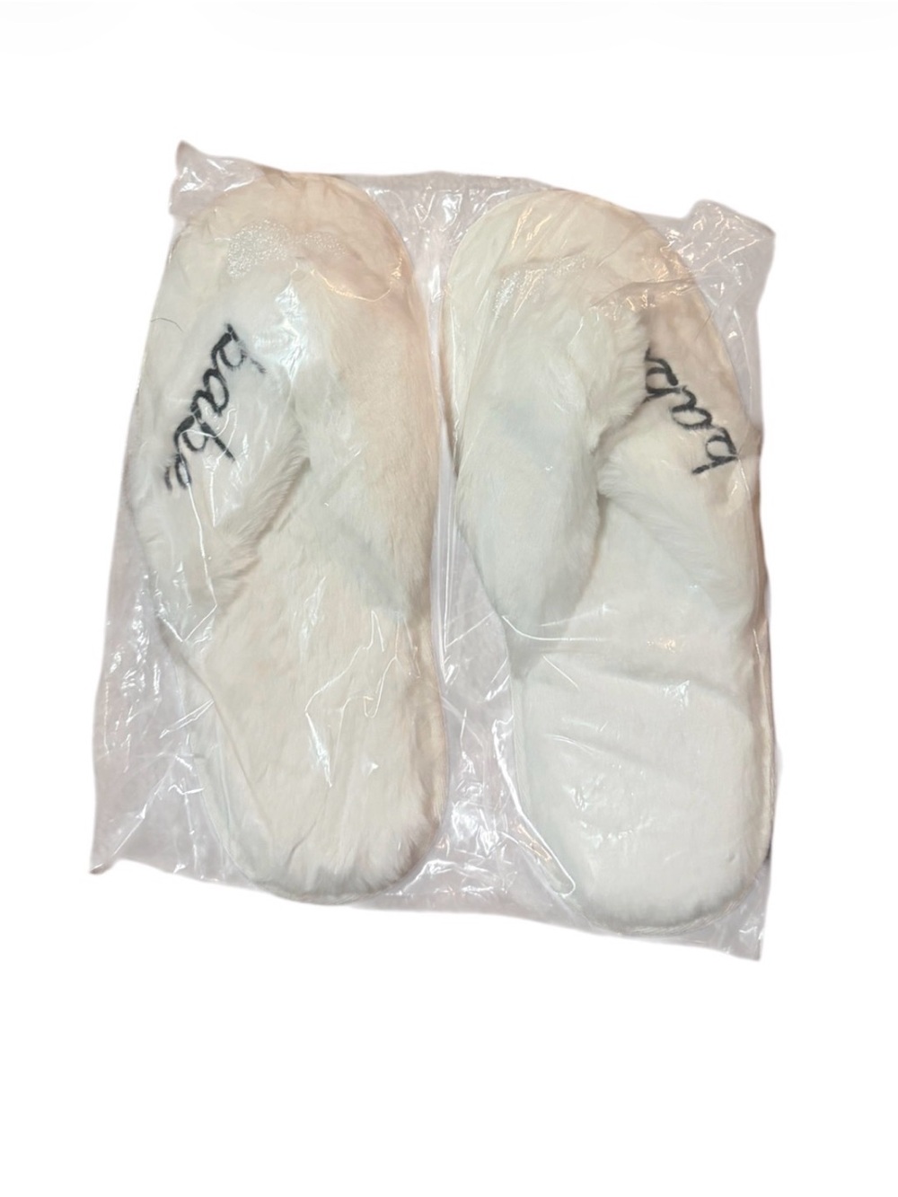 Plush Faux Fur Event Blossom Slippers with Babe Embroidered
